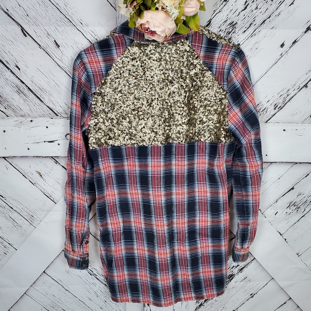 Free People Sequined Flannel Shirt S - Picture 2 of 4